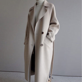 Dames Lange Dubbelrijige Warme Winter Overjas | Comfortabele Lange Jas Met Riem