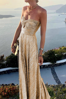 Lotte - Elegant Strapless Metallic Maxi Avondjurk