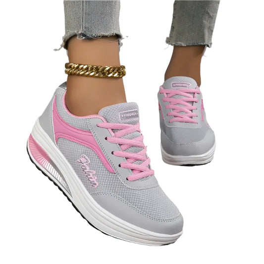 FashionFit - Stijlvolle Dames Sneakers met Verhoogde Zool en Ademend Design