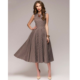 Eva - Vintage Mouwloze Midi Jurk met Polka Dots en Elegante Pasvorm