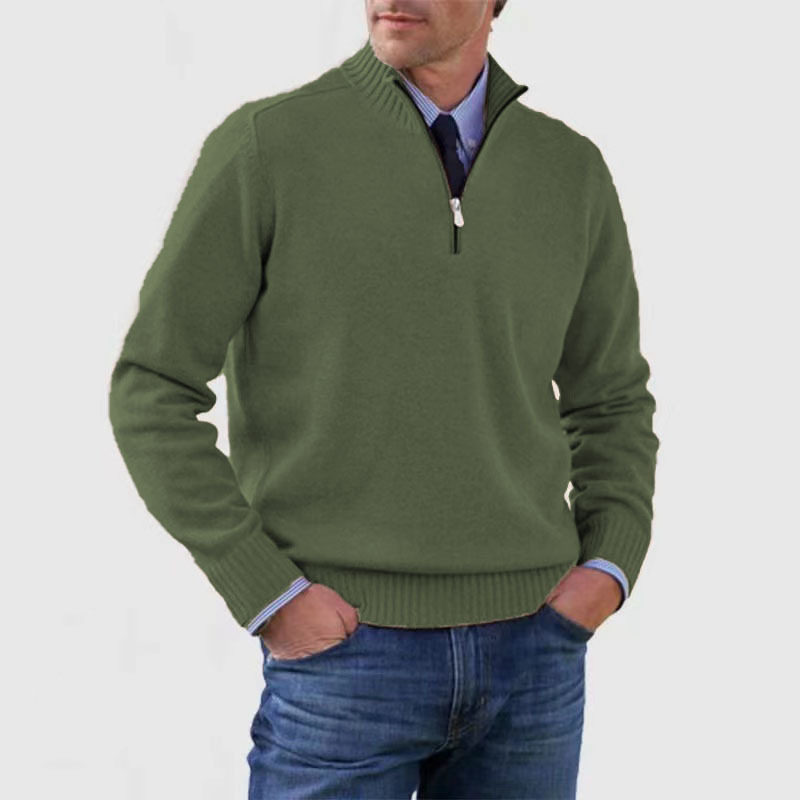 Heren Gebreide Pullover met Opstaande Kraag en Halve Rits | Warm & Rekbaar