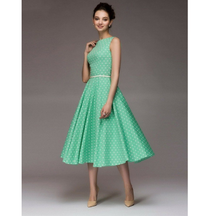 Eva - Vintage Mouwloze Midi Jurk met Polka Dots en Elegante Pasvorm