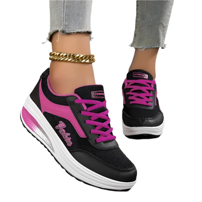 FashionFit - Stijlvolle Dames Sneakers met Verhoogde Zool en Ademend Design