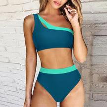 Mila - Trendy Asymmetrische Bikini met High-Waist Slip