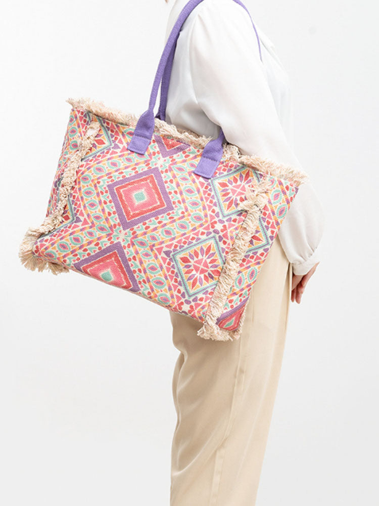 Giana - Ruime Vintage Tas met Kleurenprint