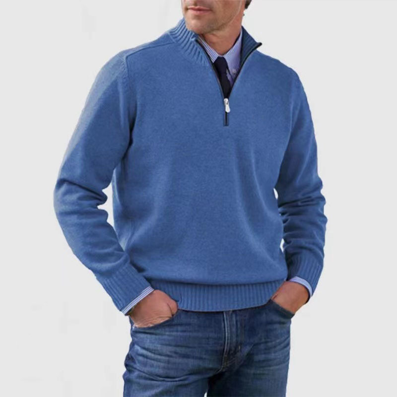 Heren Gebreide Pullover met Opstaande Kraag en Halve Rits | Warm & Rekbaar