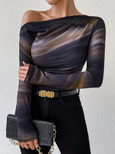 Lana - Trendy Off-Shoulder Mesh Top met Lange Mouwen
