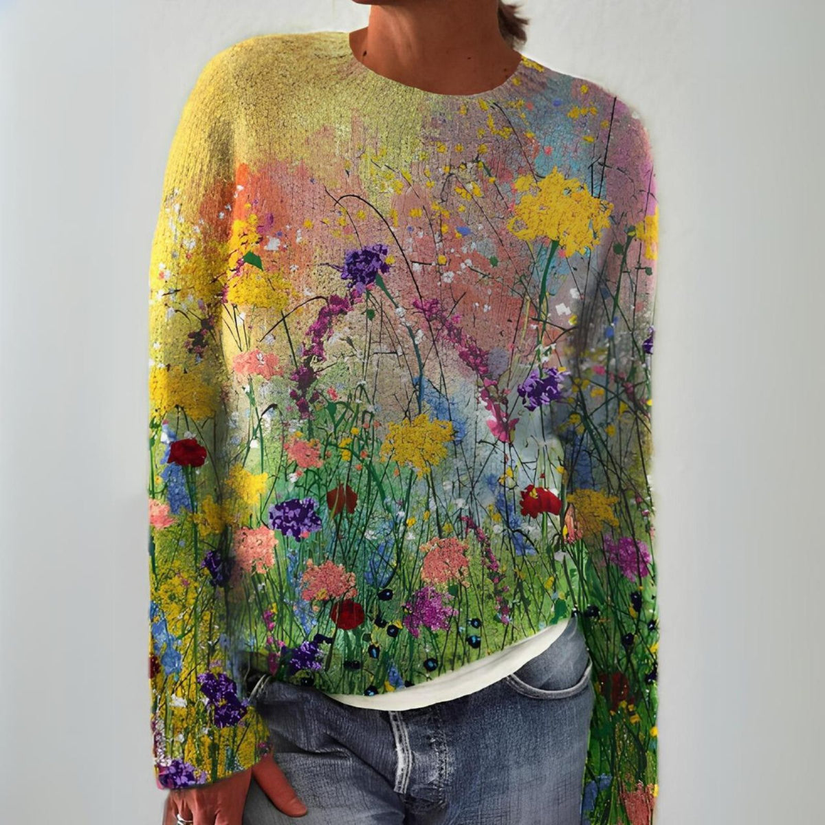 Dames Trui met Afdrukken Geïnspireerd op de Natuur | Retro stijl