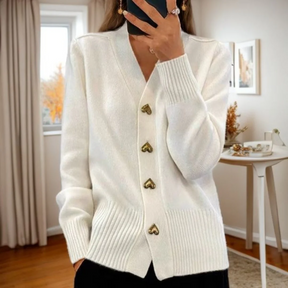 Dames Elegante Hart Knopen Cardigan | Warm en Romantisch