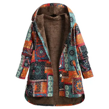Dames Boho Jas met Capuchon | Warme Kleurrijke Patchwork Winterjas