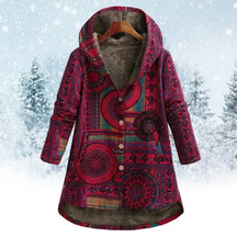 Dames Boho Jas met Capuchon | Warme Kleurrijke Patchwork Winterjas
