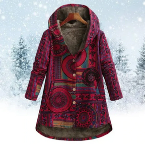 Dames Boho Jas met Capuchon | Warme Kleurrijke Patchwork Winterjas