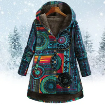 Dames Boho Jas met Capuchon | Warme Kleurrijke Patchwork Winterjas