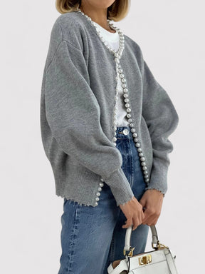 Luna - Elegante Gebreide Cardigan met Parels
