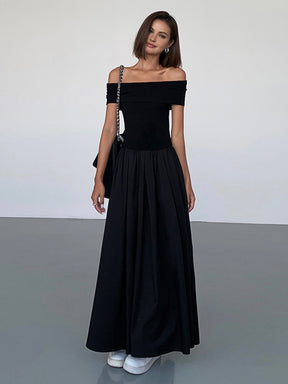 Elena - Elegante Off-Shoulder Maxi Jurk met Plooirok