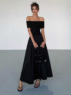 Elena - Elegante Off-Shoulder Maxi Jurk met Plooirok