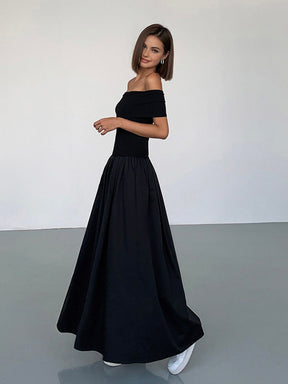 Elena - Elegante Off-Shoulder Maxi Jurk met Plooirok