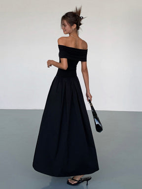 Elena - Elegante Off-Shoulder Maxi Jurk met Plooirok