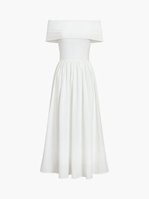 Elena - Elegante Off-Shoulder Maxi Jurk met Plooirok