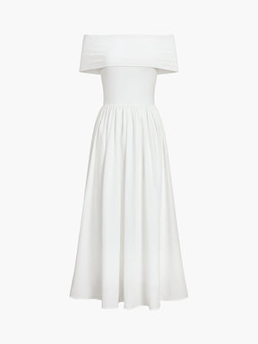 Elena - Elegante Off-Shoulder Maxi Jurk met Plooirok