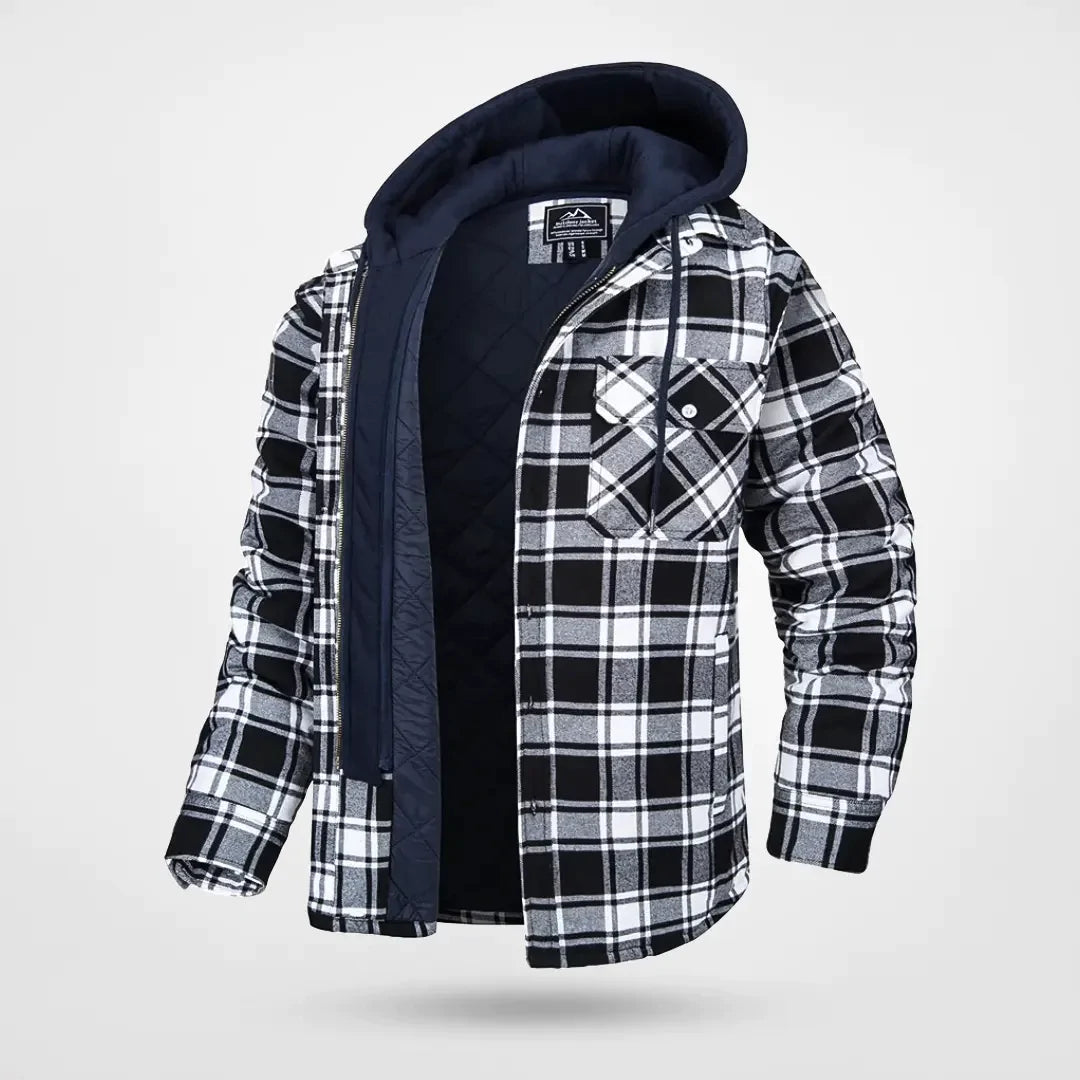 Heren Warme Gewatteerde Geruite Winterjas met Capuchon | Stijlvol Overshirt