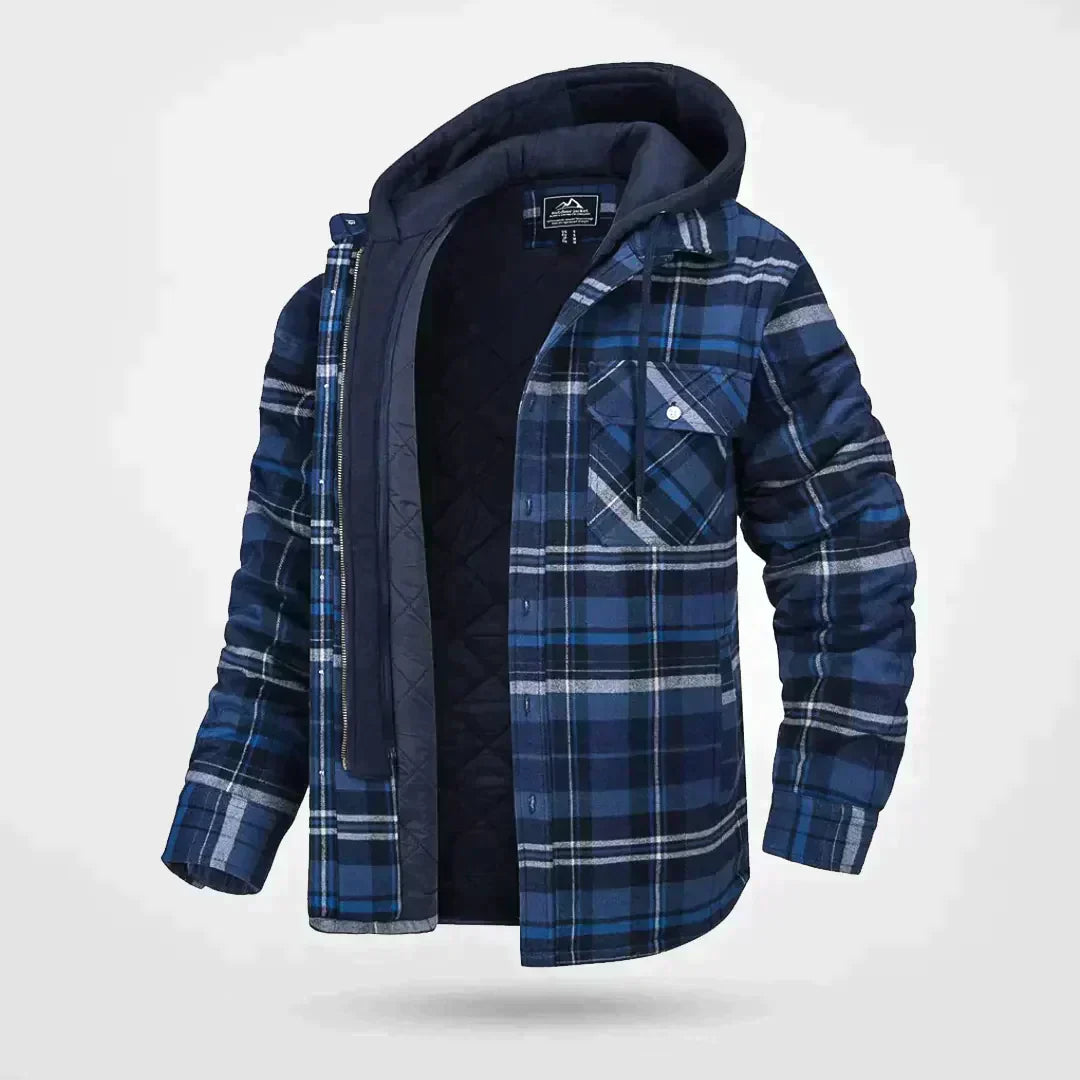Heren Warme Gewatteerde Geruite Winterjas met Capuchon | Stijlvol Overshirt