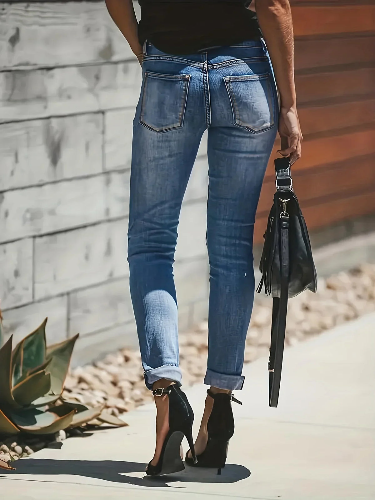 Dames Slim Fit Gescheurde Jeans | Knoop Zoom