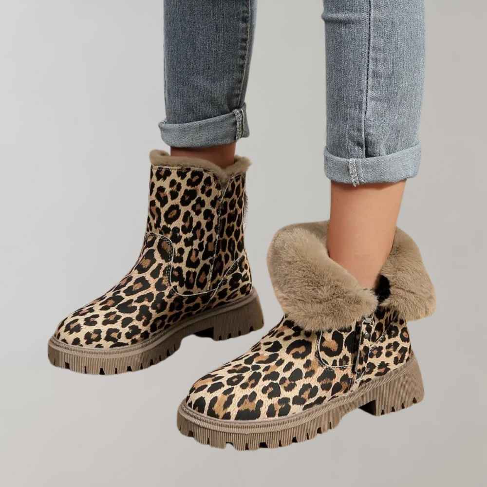 WildStep - Stijlvolle En Warme Damesboots met Luipaardprint en Rits