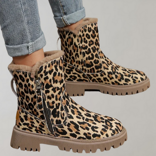 WildStep - Stijlvolle En Warme Damesboots met Luipaardprint en Rits