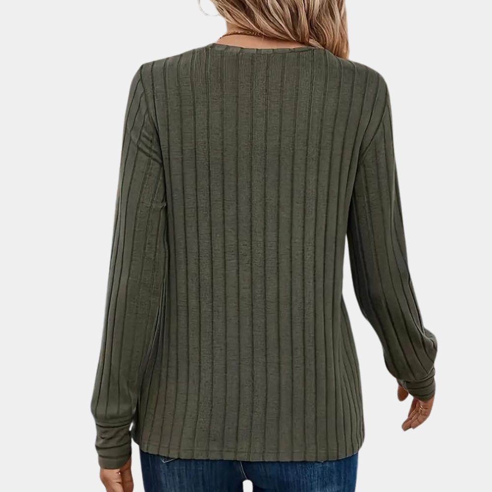 Dames Geribde Top met Lange Mouw Ronde Hals | Slim Fit