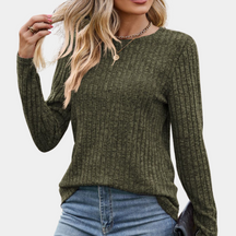 Dames Geribde Top met Lange Mouw Ronde Hals | Slim Fit