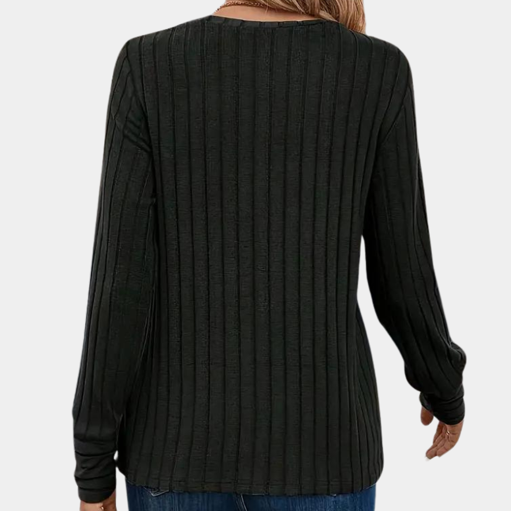 Dames Geribde Top met Lange Mouw Ronde Hals | Slim Fit