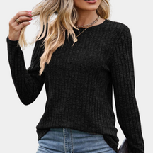 Dames Geribde Top met Lange Mouw Ronde Hals | Slim Fit