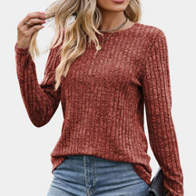 Dames Geribde Top met Lange Mouw Ronde Hals | Slim Fit