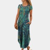Anne - Lange, vloeiende Jurk met Geometrische Patronen, chic en Comfortabel