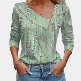 Renate - Vloeiende Blouse Met Asymmetrische Kraag En Fonkelende Motieven