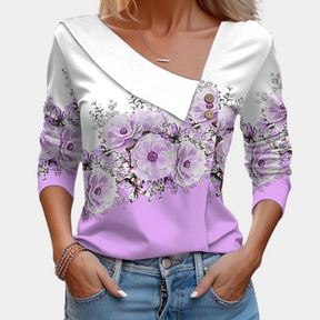 Renate - Vloeiende Blouse Met Asymmetrische Kraag En Fonkelende Motieven