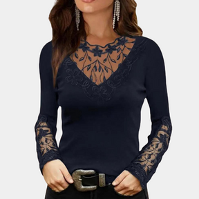 Elena - Elegante Top met Kant en Lange Mouwen