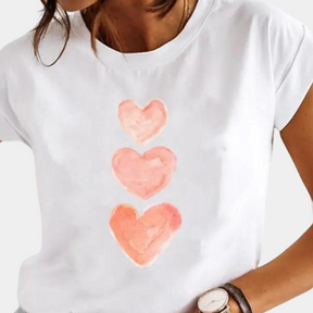 Adele – Casual T-shirt met hartjesprint, zacht en trendy