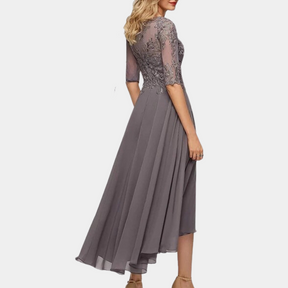 Arabelle - Elegante Avondjurk in Kant en Chiffon, met Vloeiende snit