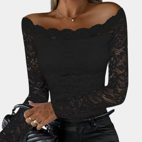 Ava – Kant Top, off-shoulder en Elegante Lange Mouwen