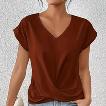 Sophie - Casual V-Hals Top met Korte Mouwen en Drapeer Detail