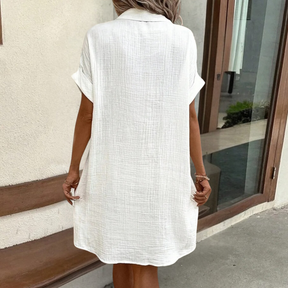 Emma – Casual Linnen Shirtjurk met Knoopsluiting en Korte Mouwen
