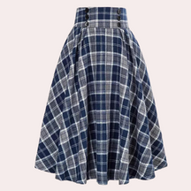 Clara - Vintage Midi-Rok, Hoge Taille En Uitlopende Snit Met Ruitpatroon