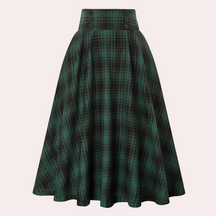 Clara - Vintage Midi-Rok, Hoge Taille En Uitlopende Snit Met Ruitpatroon