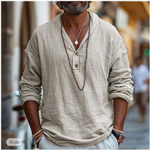 Ethan - Heren Casual Linnen Henley Shirt