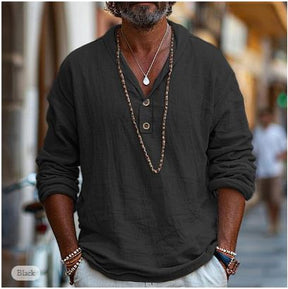 Ethan - Heren Casual Linnen Henley Shirt