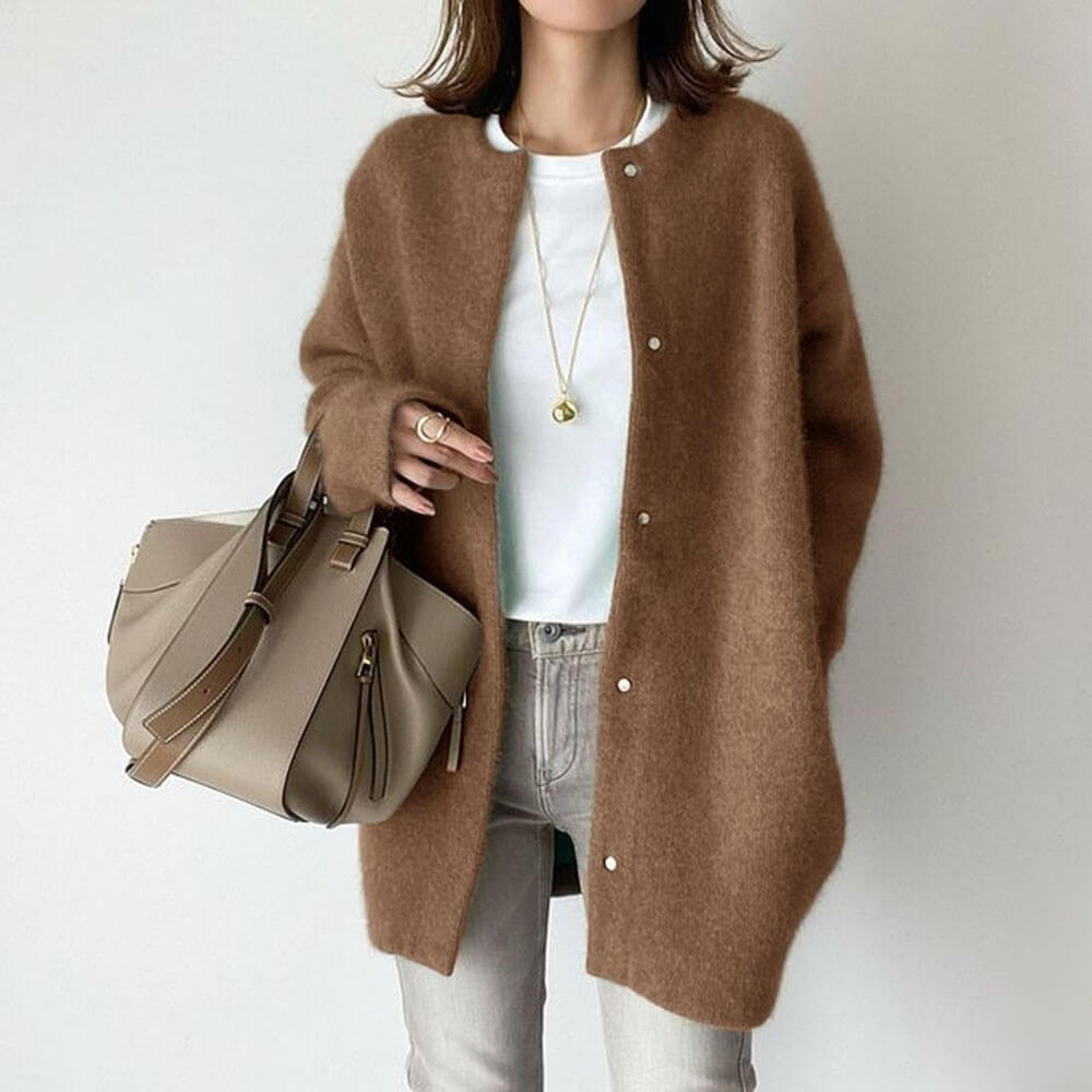 Dames Lange Warme Gebreide Cardigan | Coupe Ample