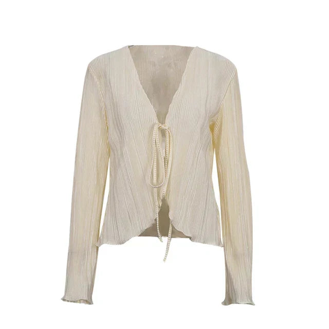 Anne - Elegante geplooide blouse met strik vooraan