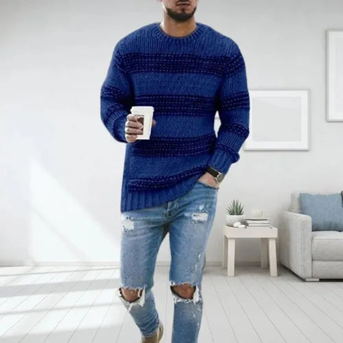 Heren Gestreepte Chunky Gebreide Trui | Ontspannen Comfort